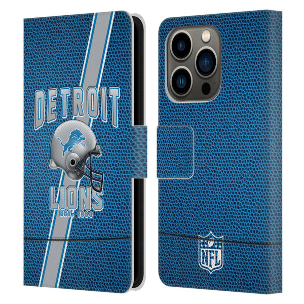NFL Detroit Lions Logo Art Football Stripes Leather Book Wallet Case Cover For Apple iPhone 14 Pro
