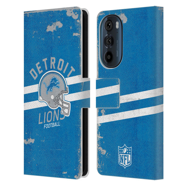 NFL Detroit Lions Logo Art Helmet Distressed Leather Book Wallet Case Cover For Motorola Edge 30