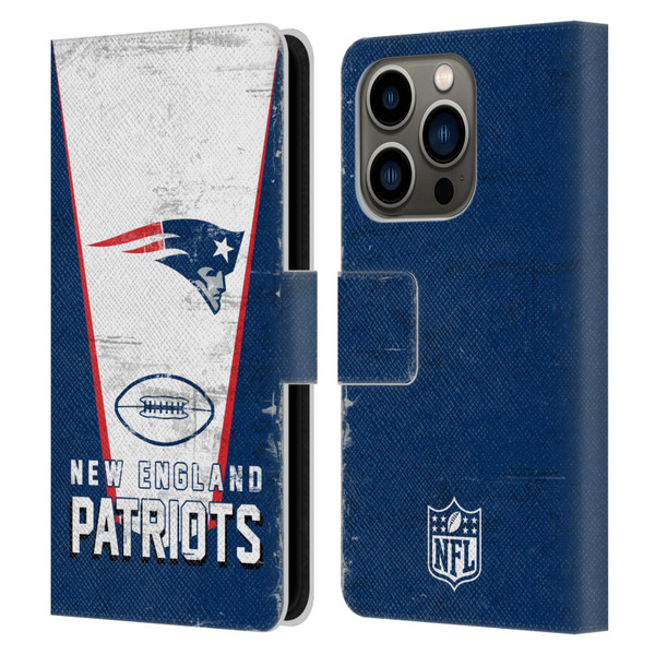 NFL New England Patriots Logo Art Banner Leather Book Wallet Case Cover For Apple iPhone 14 Pro