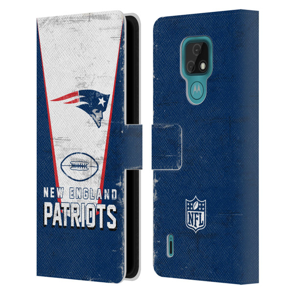 NFL New England Patriots Logo Art Banner Leather Book Wallet Case Cover For Motorola Moto E7