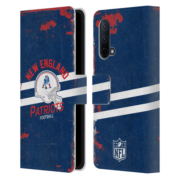 NFL New England Patriots Logo Art Helmet Distressed Leather Book Wallet Case Cover For OnePlus Nord CE 5G