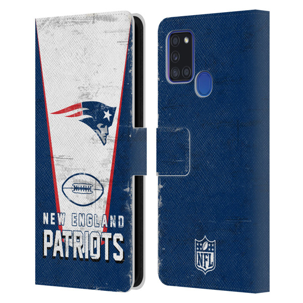 NFL New England Patriots Logo Art Banner Leather Book Wallet Case Cover For Samsung Galaxy A21s (2020)