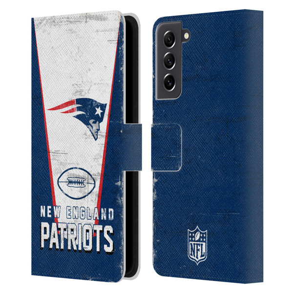 NFL New England Patriots Logo Art Banner Leather Book Wallet Case Cover For Samsung Galaxy S21 FE 5G
