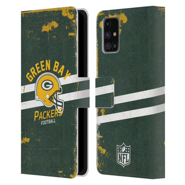 NFL Green Bay Packers Logo Art Helmet Distressed Leather Book Wallet Case Cover For Samsung Galaxy M31s (2020)