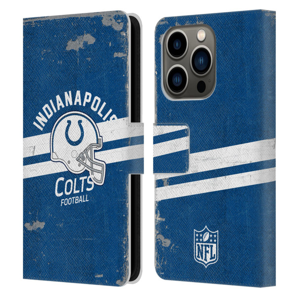 NFL Indianapolis Colts Logo Art Helmet Distressed Leather Book Wallet Case Cover For Apple iPhone 14 Pro