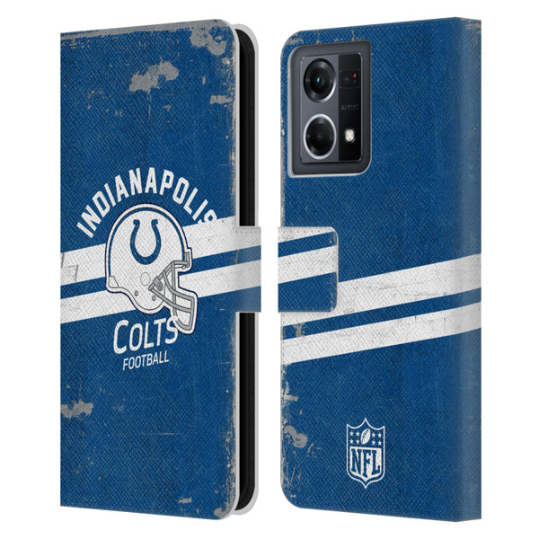 NFL Indianapolis Colts Logo Art Helmet Distressed Leather Book Wallet Case Cover For OPPO Reno8 4G
