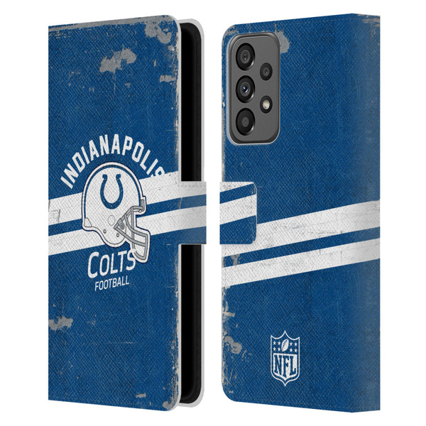 NFL Indianapolis Colts Logo Art Helmet Distressed Leather Book Wallet Case Cover For Samsung Galaxy A73 5G (2022)