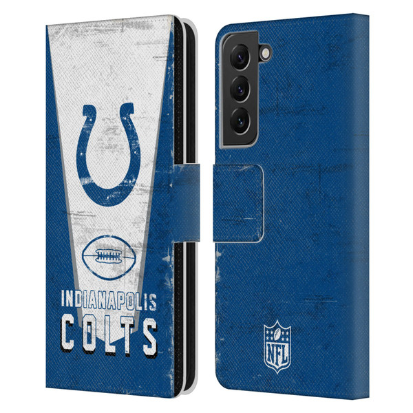 NFL Indianapolis Colts Logo Art Banner Leather Book Wallet Case Cover For Samsung Galaxy S22+ 5G