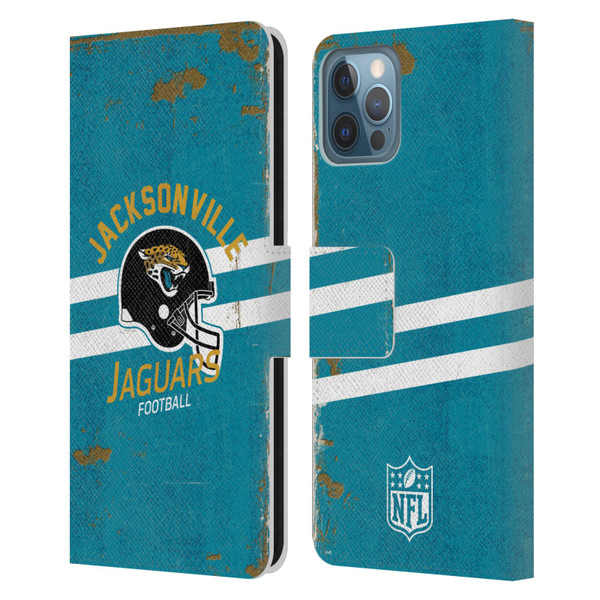 NFL Jacksonville Jaguars Logo Art Helmet Distressed Leather Book Wallet Case Cover For Apple iPhone 12 / iPhone 12 Pro