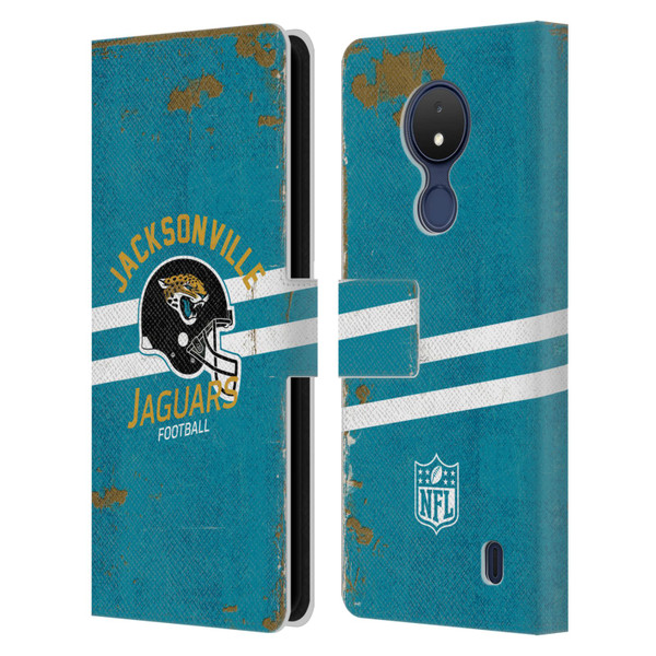 NFL Jacksonville Jaguars Logo Art Helmet Distressed Leather Book Wallet Case Cover For Nokia C21