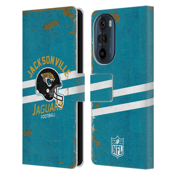 NFL Jacksonville Jaguars Logo Art Helmet Distressed Leather Book Wallet Case Cover For Motorola Edge 30