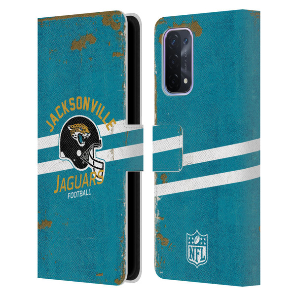 NFL Jacksonville Jaguars Logo Art Helmet Distressed Leather Book Wallet Case Cover For OPPO A54 5G