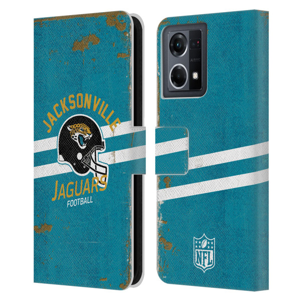 NFL Jacksonville Jaguars Logo Art Helmet Distressed Leather Book Wallet Case Cover For OPPO Reno8 4G
