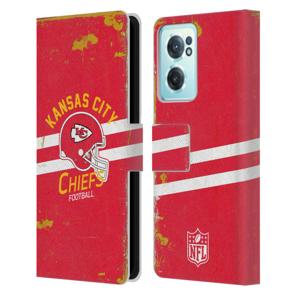 NFL Kansas City Chiefs Logo Art Helmet Distressed Leather Book Wallet Case Cover For OnePlus Nord CE 2 5G