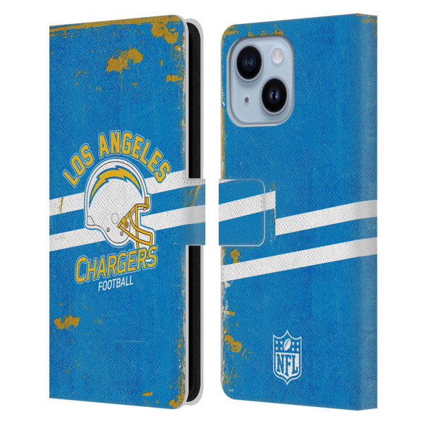 NFL Los Angeles Chargers Logo Art Helmet Distressed Leather Book Wallet Case Cover For Apple iPhone 14 Plus