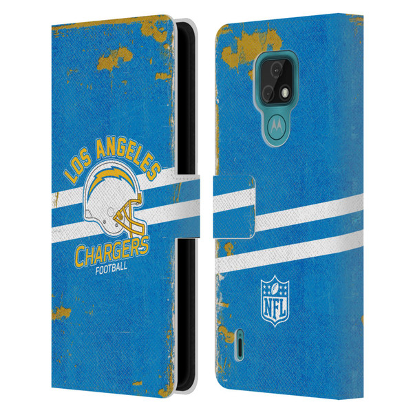 NFL Los Angeles Chargers Logo Art Helmet Distressed Leather Book Wallet Case Cover For Motorola Moto E7