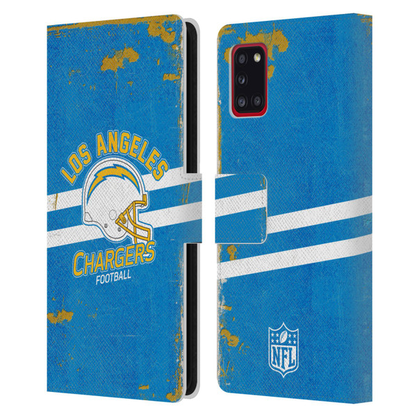NFL Los Angeles Chargers Logo Art Helmet Distressed Leather Book Wallet Case Cover For Samsung Galaxy A31 (2020)