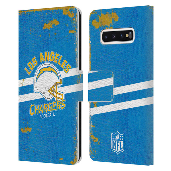 NFL Los Angeles Chargers Logo Art Helmet Distressed Leather Book Wallet Case Cover For Samsung Galaxy S10