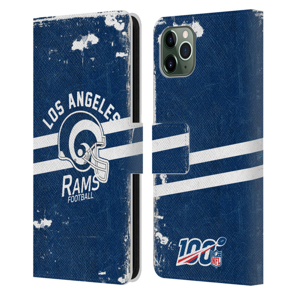 NFL Los Angeles Rams Logo Art Helmet Distressed Look 100th Leather Book Wallet Case Cover For Apple iPhone 11 Pro Max