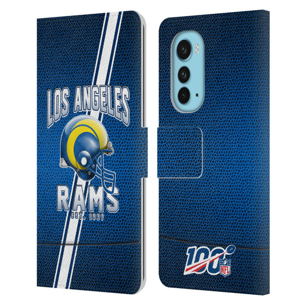 NFL Los Angeles Rams Logo Art Football Stripes 100th Leather Book Wallet Case Cover For Motorola Edge (2022)