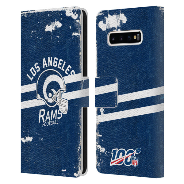 NFL Los Angeles Rams Logo Art Helmet Distressed Look 100th Leather Book Wallet Case Cover For Samsung Galaxy S10+ / S10 Plus