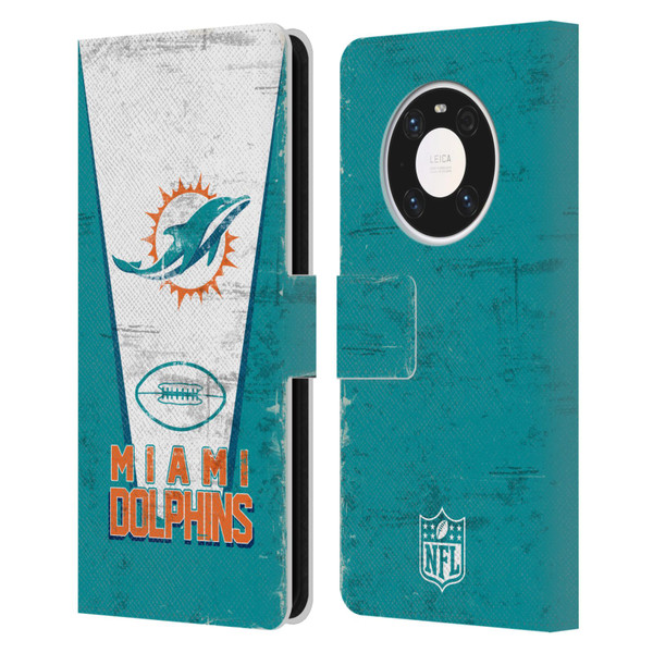 NFL Miami Dolphins Logo Art Banner Leather Book Wallet Case Cover For Huawei Mate 40 Pro 5G