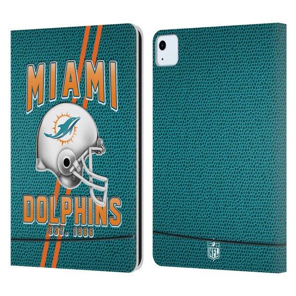 NFL Miami Dolphins Logo Art Football Stripes Leather Book Wallet Case Cover For Apple iPad Air 2020 / 2022