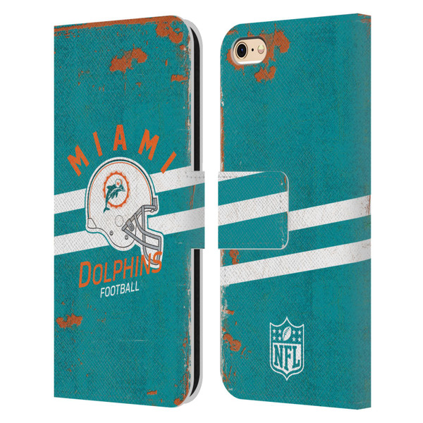 NFL Miami Dolphins Logo Art Helmet Distressed Leather Book Wallet Case Cover For Apple iPhone 6 / iPhone 6s