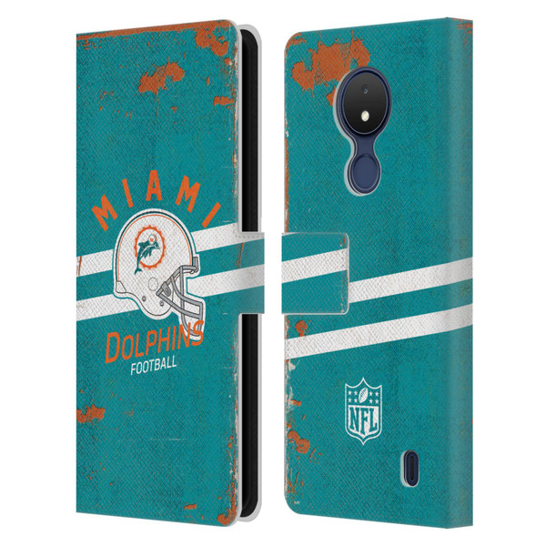 NFL Miami Dolphins Logo Art Helmet Distressed Leather Book Wallet Case Cover For Nokia C21
