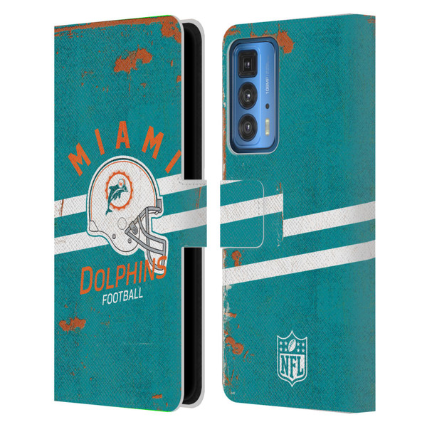 NFL Miami Dolphins Logo Art Helmet Distressed Leather Book Wallet Case Cover For Motorola Edge (2022)