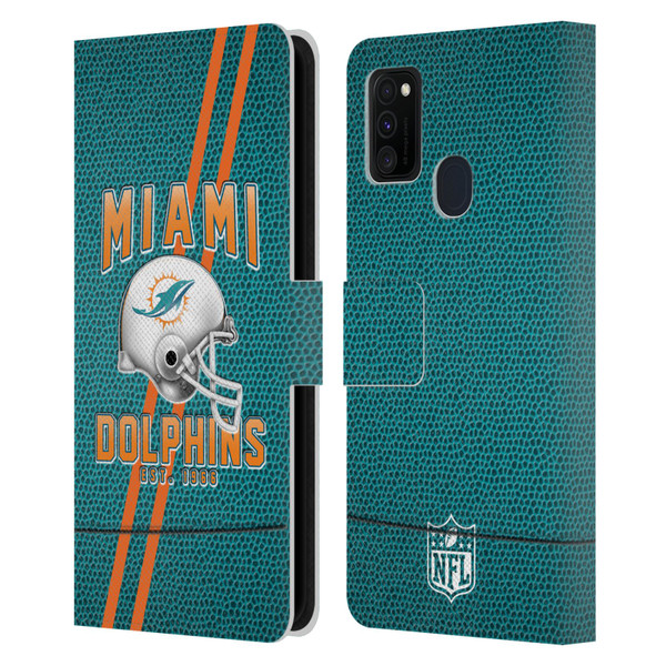 NFL Miami Dolphins Logo Art Football Stripes Leather Book Wallet Case Cover For Samsung Galaxy M30s (2019)/M21 (2020)