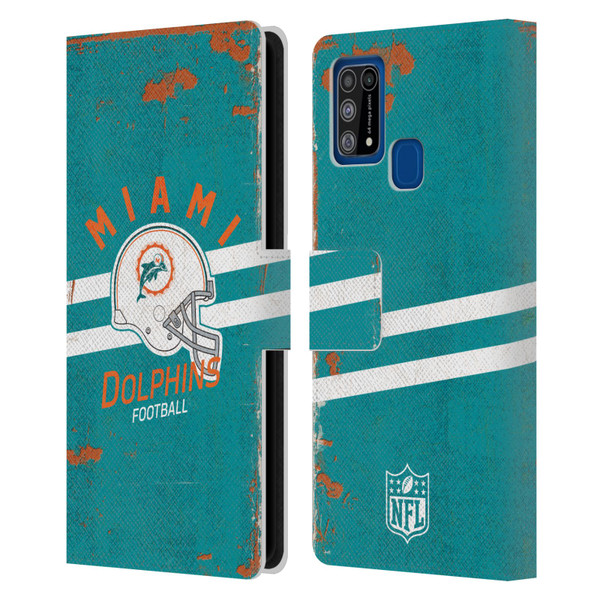 NFL Miami Dolphins Logo Art Helmet Distressed Leather Book Wallet Case Cover For Samsung Galaxy M31 (2020)
