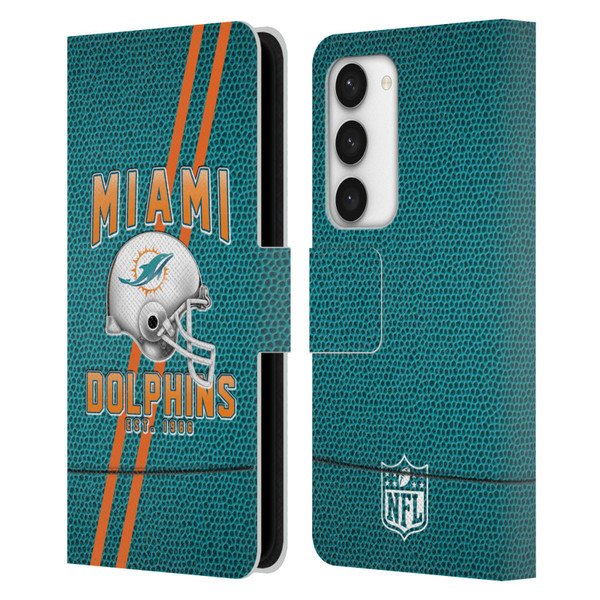 NFL Miami Dolphins Logo Art Football Stripes Leather Book Wallet Case Cover For Samsung Galaxy S23 5G