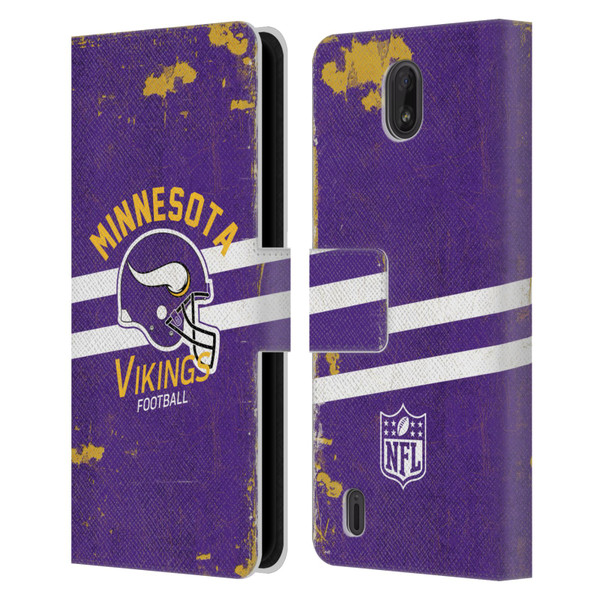 NFL Minnesota Vikings Logo Art Helmet Distressed Leather Book Wallet Case Cover For Nokia C01 Plus/C1 2nd Edition