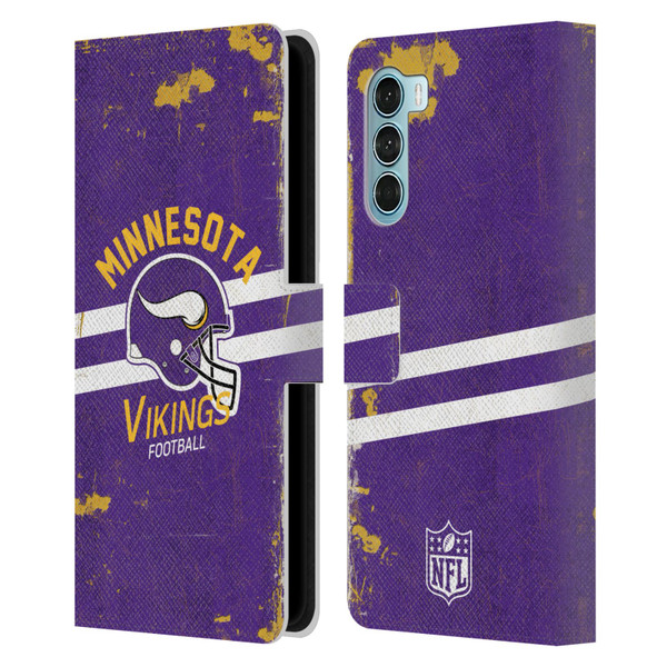 NFL Minnesota Vikings Logo Art Helmet Distressed Leather Book Wallet Case Cover For Motorola Edge S30 / Moto G200 5G