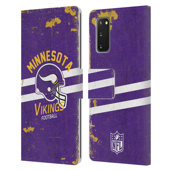 NFL Minnesota Vikings Logo Art Helmet Distressed Leather Book Wallet Case Cover For Samsung Galaxy S20 / S20 5G