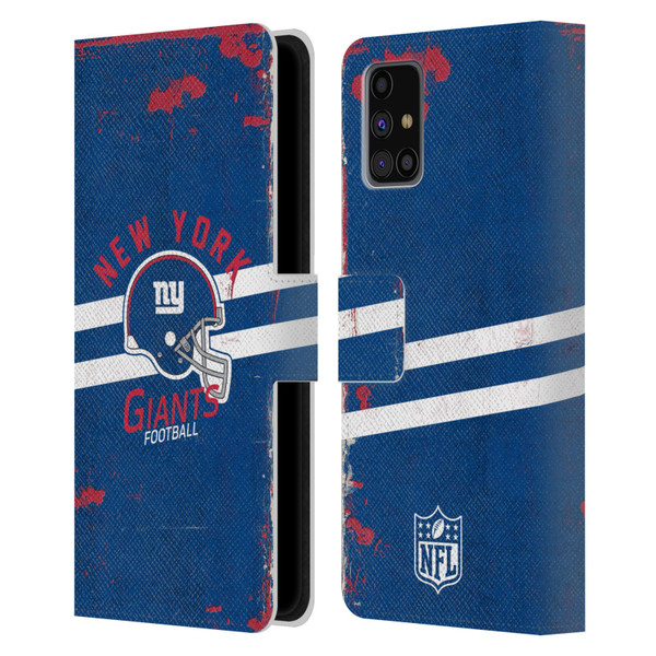 NFL New York Giants Logo Art Helmet Distressed Leather Book Wallet Case Cover For Samsung Galaxy M31s (2020)