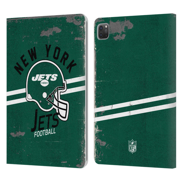NFL New York Jets Logo Art Helmet Distressed Leather Book Wallet Case Cover For Apple iPad Pro 11 2020 / 2021 / 2022