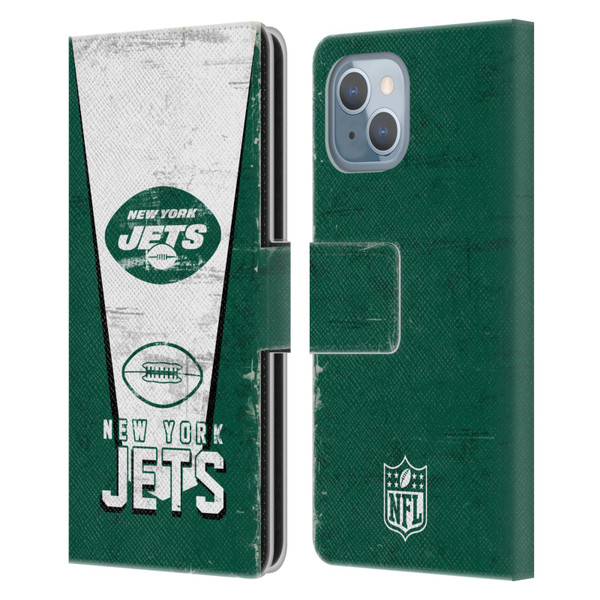 NFL New York Jets Logo Art Banner Leather Book Wallet Case Cover For Apple iPhone 14