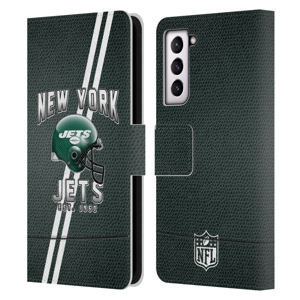 NFL New York Jets Logo Art Football Stripes Leather Book Wallet Case Cover For Samsung Galaxy S21 5G