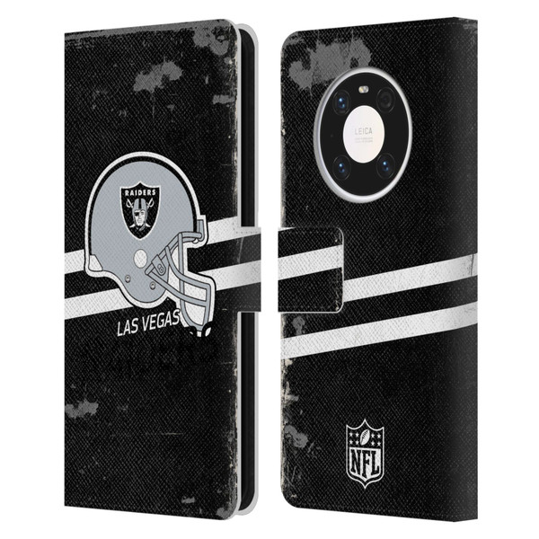 NFL Las Vegas Raiders Logo Art Helmet Distressed Look 100th Leather Book Wallet Case Cover For Huawei Mate 40 Pro 5G
