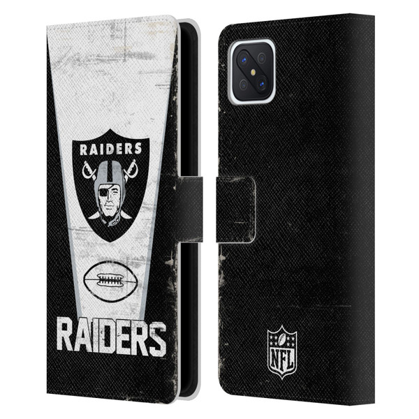 NFL Las Vegas Raiders Logo Art Banner 100th Leather Book Wallet Case Cover For OPPO Reno4 Z 5G