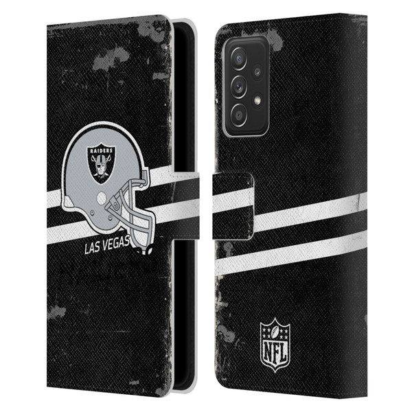 NFL Las Vegas Raiders Logo Art Helmet Distressed Look 100th Leather Book Wallet Case Cover For Samsung Galaxy A52 / A52s / 5G (2021)