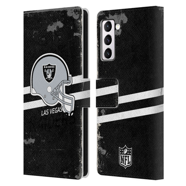 NFL Las Vegas Raiders Logo Art Helmet Distressed Look 100th Leather Book Wallet Case Cover For Samsung Galaxy S21+ 5G