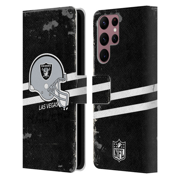 NFL Las Vegas Raiders Logo Art Helmet Distressed Look 100th Leather Book Wallet Case Cover For Samsung Galaxy S22 Ultra 5G