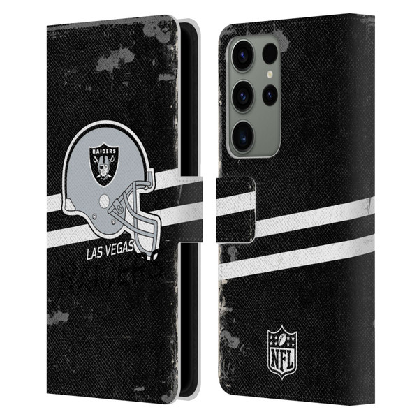 NFL Las Vegas Raiders Logo Art Helmet Distressed Look 100th Leather Book Wallet Case Cover For Samsung Galaxy S23 Ultra 5G