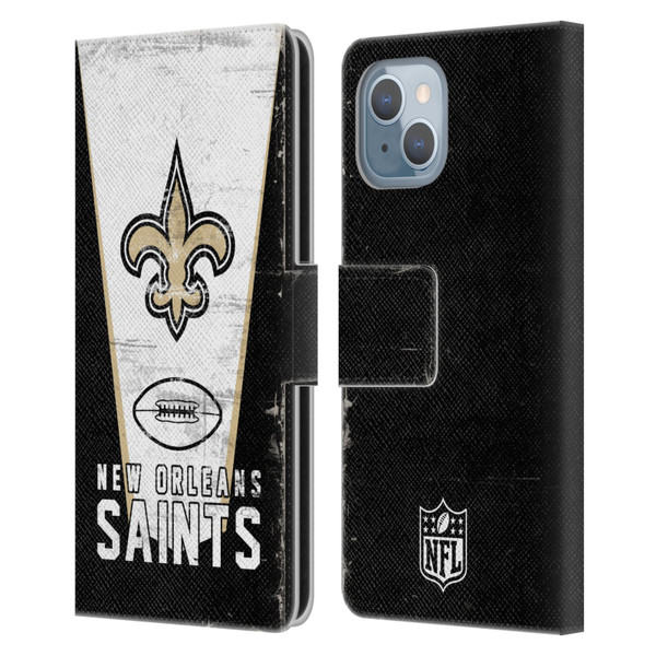 NFL New Orleans Saints Logo Art Banner Leather Book Wallet Case Cover For Apple iPhone 14