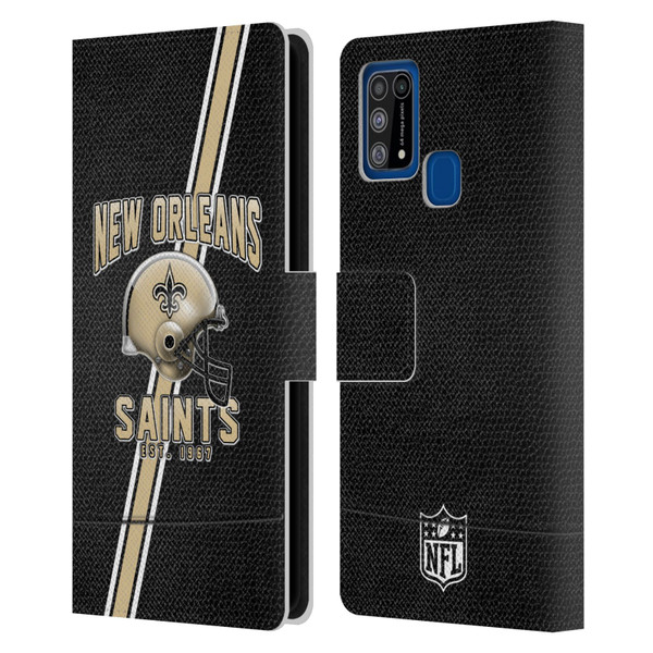NFL New Orleans Saints Logo Art Football Stripes Leather Book Wallet Case Cover For Samsung Galaxy M31 (2020)