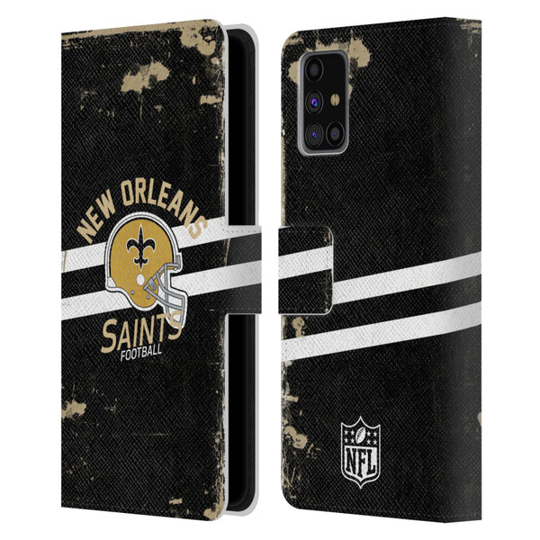 NFL New Orleans Saints Logo Art Helmet Distressed Leather Book Wallet Case Cover For Samsung Galaxy M31s (2020)