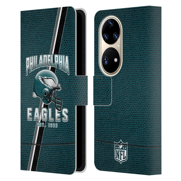 NFL Philadelphia Eagles Logo Art Football Stripes Leather Book Wallet Case Cover For Huawei P50 Pro